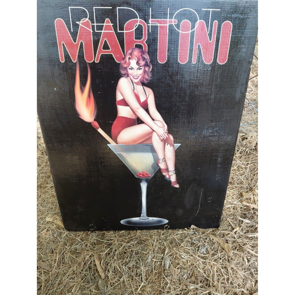 Ralph Burch Red Hot Martini Girl Pinup 15.5" x 19.75" Canvas RARE